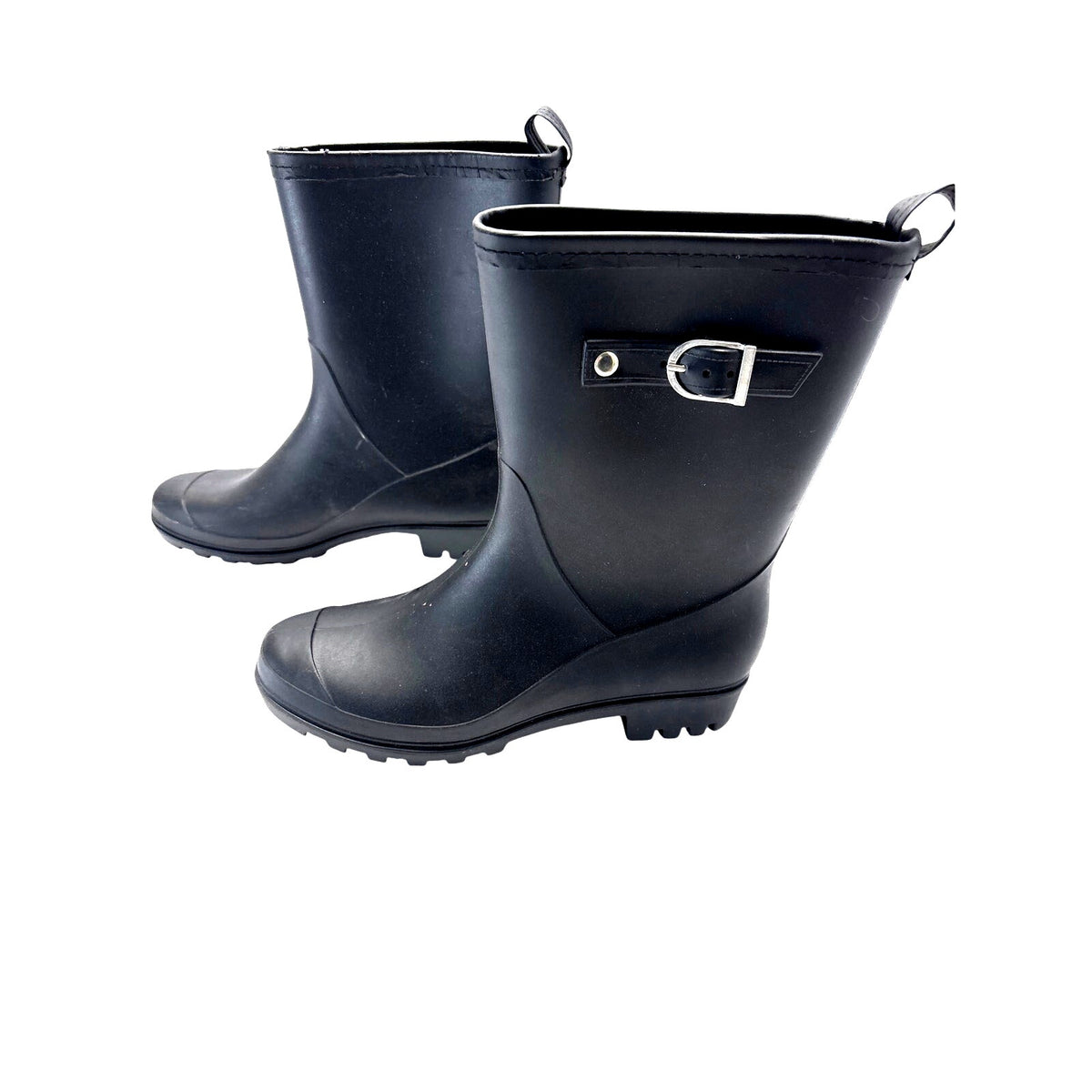 Capelli New York Women’s Black Rain Boots Size 10 Buckle Mid-Calf